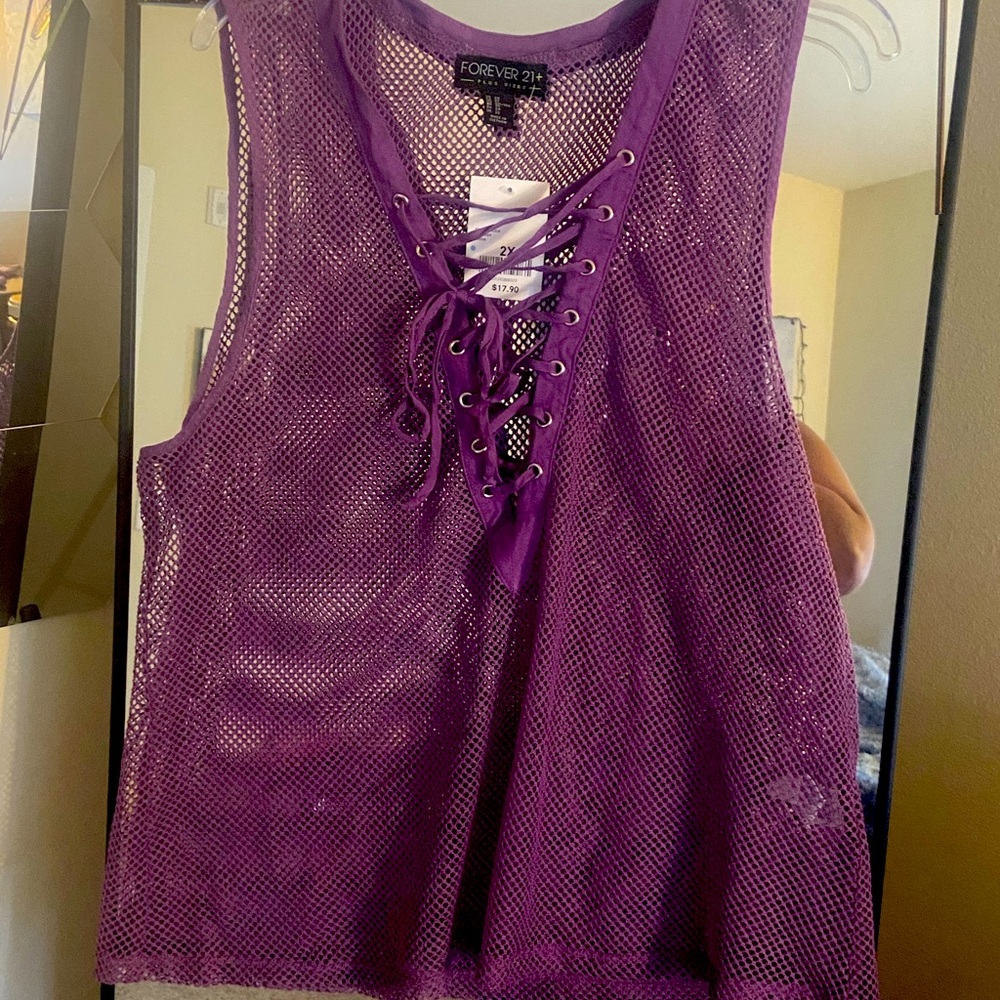 Purple fishnet top
